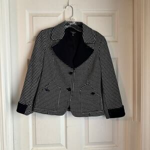 Talbots Petites Women's Size 8P Navy Blue White Polka Dot Blazer Jacket Career